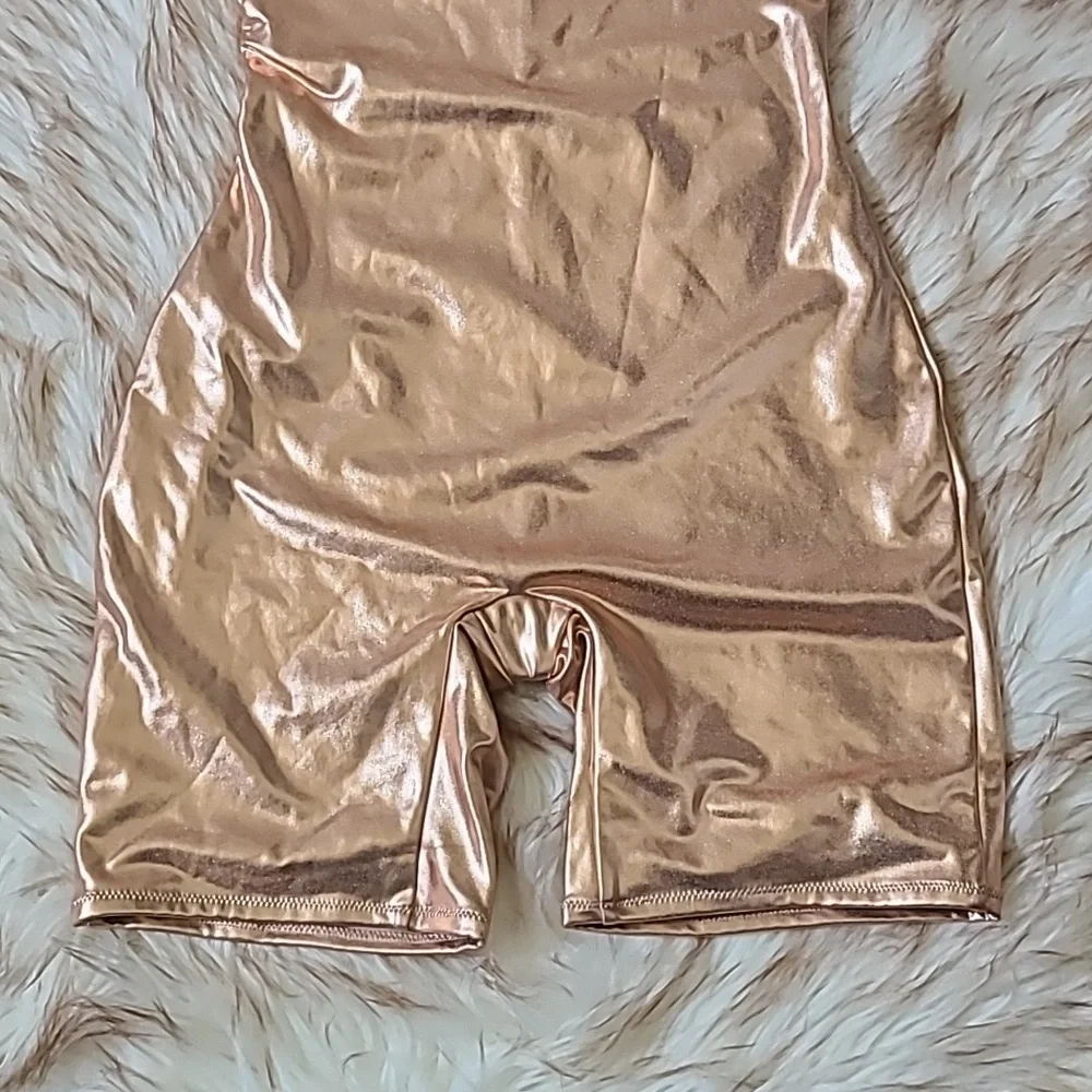 NWT SKIMS Metallic Swim Cycle Suit Size S Champagne